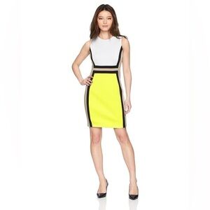 Calvin Klein Colorblocked Sheath Dress yellow black white tan size 2